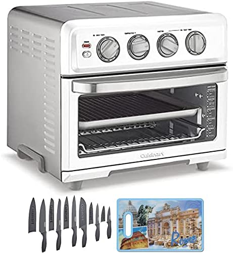  TOA-70 AirFryer Toaster Oven With Grill Stainless Steel Bundle With Cuisinart 12 Piece Ceramic Coated Cutlery Set Matte Black And Cuisinart 3D City Collection Rome Cutting Board