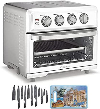  TOA-70 AirFryer Toaster Oven With Grill Stainless Steel Bundle With Cuisinart 12 Piece Ceramic Coated Cutlery Set Matte Black And Cuisinart 3D City Collection Rome Cutting Board