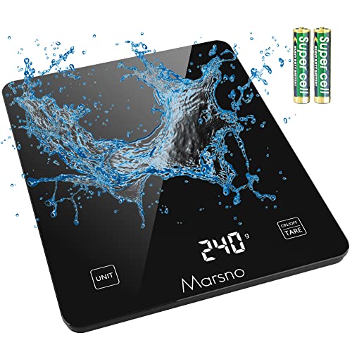  Digital Food Kitchen Scale,Marsno 22lb Food Scale Digital Weight Grams And Oz For Cooking Baking, 1g/0.1oz Precise Graduation, Sleek Tempered Glass Battery Included (Black)