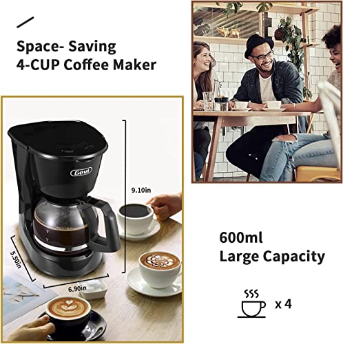  4 Cups Small Coffee Maker, Compact Coffee Machine With Reusable Filter, Warming Plate And Coffee Pot For Home And Office