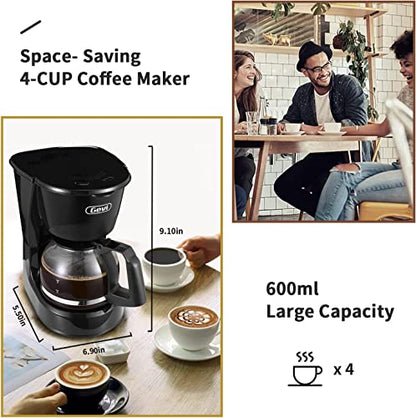  4 Cups Small Coffee Maker, Compact Coffee Machine With Reusable Filter, Warming Plate And Coffee Pot For Home And Office