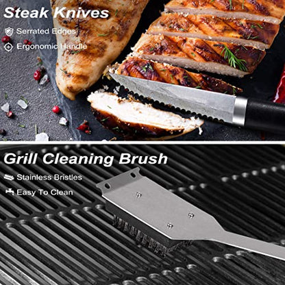  26PCS Grill Accessories For Outdoor Grill Utensils Set Stainless Steel BBQ Tools Grilling Tools Set For Father's Day Birthday Presents, Barbecue Accessories Kit Ideal Grilling Gifts For Men Dad
