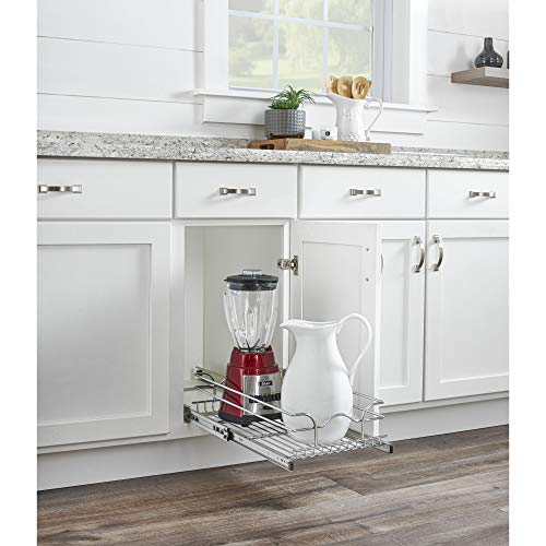  Rev-A-Shelf 5WB1-0918CR-1 8.5 X 18 Inch Single Wire Pull Out Shelf Storage Basket Organizer W/100lb Weight Capacity For Kitchen Base Cabinets, Silver