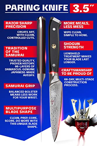  Paring Knife - 3.5 Inch - Shogun Series ELITE - Damascus - AUS-10V Japanese Super Steel Kitchen Knife - Vacuum Treated - Vegetable, Fruit Knife - W/Sheath