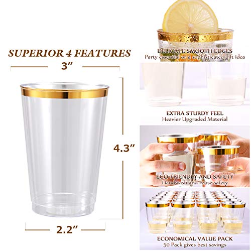  100 PACK Gold Plastic Cups,12 Oz Clear Plastic Cups Tumblers, Elegant Gold Rimmed Plastic Cups, Disposable Cups With Gold Rim Perfect For Wedding,Thanksgiving Day, Christmas, Halloween Party Cups