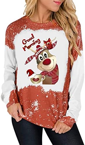  Pullover Sweatshirts For Women Fall Loose Tops Sweatshirts Long Sleeve Christmas Print Crew Neck Pullover Top Fall