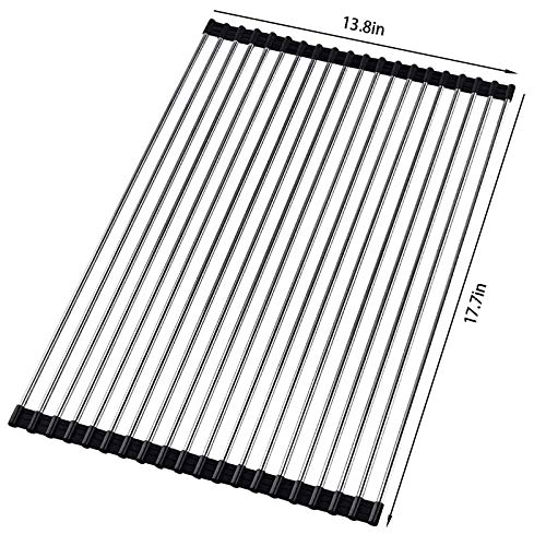  Roll Up Dish Drying Rack Over The Sink Dish Drying Rack Dish Racks For Kitchen Counter Dish Rack Over Sink Camper Accessories Dish Drying Rack (Black, 13.8''Wx17.7''L)