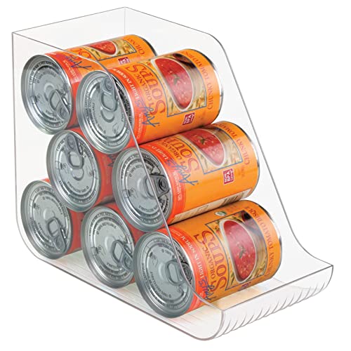  MDesign Plastic Kitchen Storage Organizer Container Bins For Pantry, Fridge, Freezer Organization - Holds Canned Food, Soup Can, Soda Water Bottle - Ligne Collection, 8 Pack - Clear