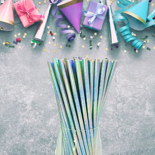  100-Pack Extra Durable Iridescent Paper Straws Biodegradable- Premium Eco-Friendly Paper Straws Bulk- Drinking Straws For Juices, Restaurants And Party Supplies, 7.7" (Silver, 100ct)