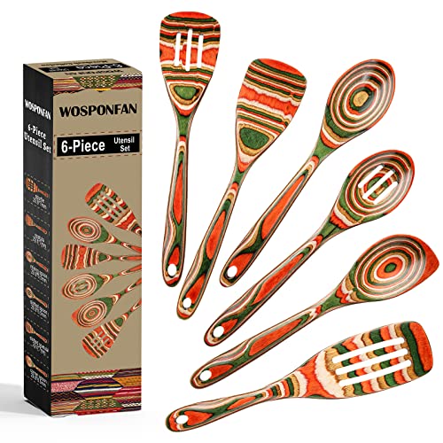  Wooden Spoons For Cooking, WOSPONFAN Kitchen Utensils Set, Pakkawood Kitchen Cooking Utensils Set, Apartment Essentials Wood Serving Spatula Spoon, Salad Tongs, Home & Kitchen Gift For Women