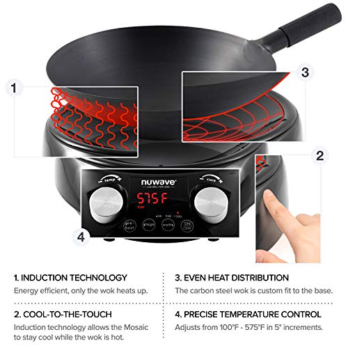  PIC Double, Portable, Powerful 1800W With 2 Large 8” Heating Coils, Independent Controls & Mosaic Induction Wok, Precise Temp Controls From 100°F To 575°F In 5°F, Wok Hei