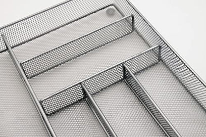  Mesh Large Cutlery Tray With Foam Feet - 6 Compartments - Kitchen Organization/Silverware Storage Utensil Flatware Tray