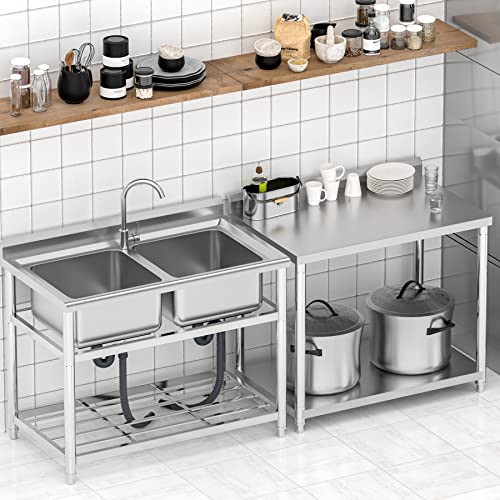  Stainless Steel Table For Prep & Work 40 X 25 Inches, Heavy Duty Commercial Work Table With Undershelf And Backsplash, Metal Prep Table For Outdoor, Indoor, Commercial Restaurant, Kitchen, Cafe, Hotel
