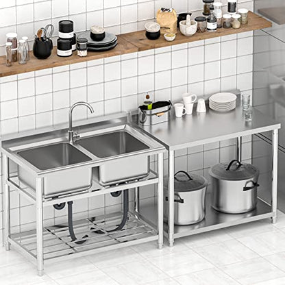 Stainless Steel Table For Prep & Work 40 X 25 Inches, Heavy Duty Commercial Work Table With Undershelf And Backsplash, Metal Prep Table For Outdoor, Indoor, Commercial Restaurant, Kitchen, Cafe, Hotel