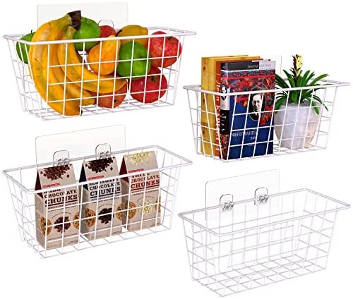  Hanging Kitchen Baskets Wire Storage Basket Adhesive Basket Over The Cabinet Door Organizer No Drilling, For Cabinet Pantry Organization And Kitchen, Bathroom, Storage, 2 Pack, Black