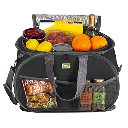  Pop Up Compact Tote Organizer Bag With Shoulder Strap And Easy To Carry Handles - Heavy Duty Foldable Material - Shopping, Travel, And More - Home Organization - 17 X 11.5 Inch - Black
