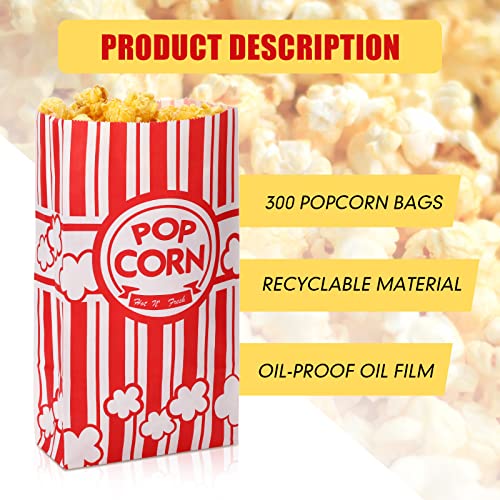  Movie Night Paper Popcorn Bags 2 Oz Flat Bottom Popcorn Boxes Red And White Popcorn Container Disposable Popcorn Sleeve Large Popcorn Bucket For Retro Movie Themed Party Carnival Supplies(300 Pieces)