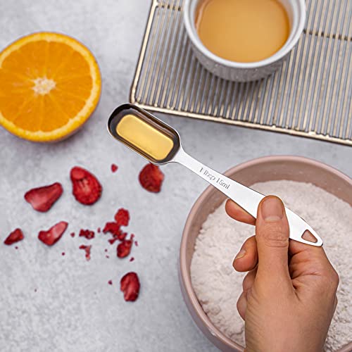  Heavy Duty Stainless Steel Measuring Spoons For Narrow Spice Jars With Slim Handles And Etched Markings & Removable Clasp, Perfect Measuing Spoons And Table Spoons