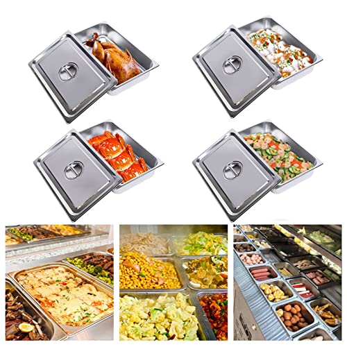  4 Pcs Hotel Pan Steam Table Pans With Lid, 4" Deep Full Size Stainless Steel Food Pan With Cover, Buffet Servers Pans Food Warmer Catering Pan Hot Steam Tray Water Pan For Restaurant Commercial