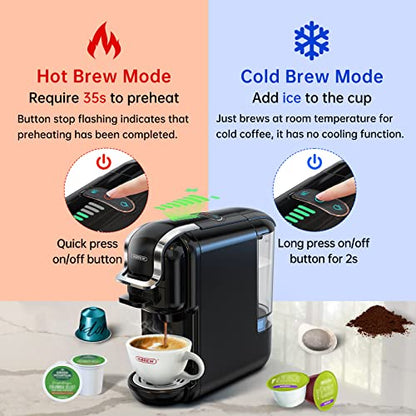  Pod Coffee Maker Single Serve, HiBREW 5-in-1 Espresso Machine For Pods, Kcup*/Nes* Original/DG*/ESE Pod/Espresso Powder Compatible, Cold/Hot Mode, 20 Oz Removable Reservoir, LED Bars Indicator, 19 Bar