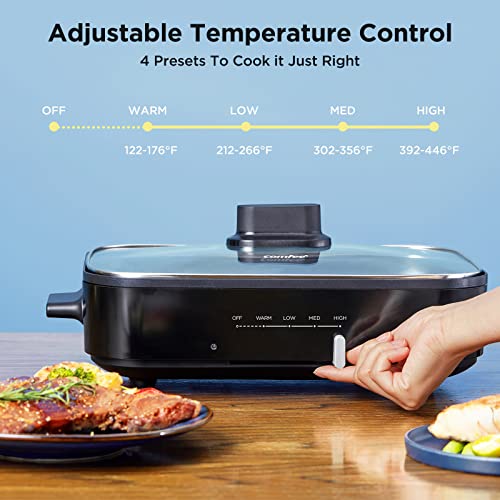  12-inch Multi-Functional Electric Skillets With Temperature Control, Rapid Heat Up, Easy To Clean, Non-stick Detachable Electric Griddle For Roast, Fry, Sauté, Steam Or Buffet, 3.5Qt