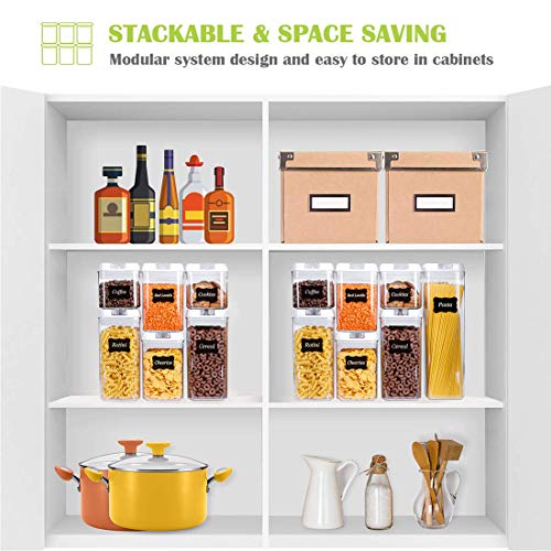  7 Pack Airtight Food Storage Container Set - Kitchen & Pantry Organization Containers - Labels & Chalk Marker - BPA Free Clear Plastic Kitchen And Pantry Organization Containers