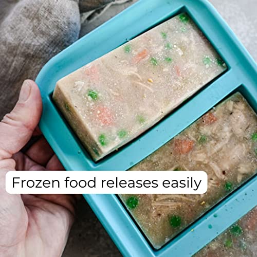  1-Cup Extra-Large Silicone Freezing Tray With Lid - Freeze Food Soup Broth Sauce In Perfect 1-Cup Portions, 2-Pack, Aqua Color