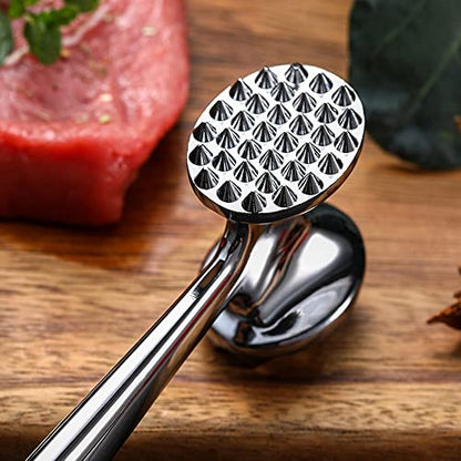  Meat Tenderizer Hammer Mallet Tool For Pounding Beef, Steak, Chicken, Pork, Stainless Steel Double-sided Meat Hammer Kitchen Tool (Silver)