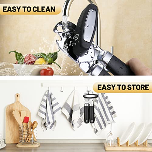  Can Opener Manual, Tymoosty Can Opener Strong Heavy Duty, Smooth Edge Cut, Oversized Knob, Soft Grip Handle, Built-in Bottle Opener, Black