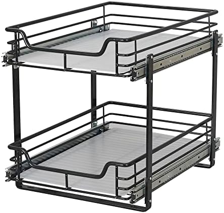  Narrow Sliding Cabinet Organizer, Two Tier Chrome Organizer, Chrome, Great For Slim Cabinets In Kitchen, Bathroom And More