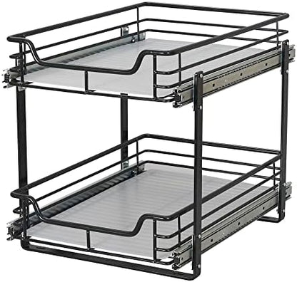  Narrow Sliding Cabinet Organizer, Two Tier Chrome Organizer, Chrome, Great For Slim Cabinets In Kitchen, Bathroom And More