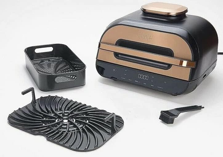  Ninja FG551/BG550 Foodi Smart XL 6-in-1 Indoor Grill With 4-Quart Air Fryer Roast Bake Dehydrate Broil And Leave-in Thermometer, With Extra Large Capacity, And A Stainless Steel Finish (Renewed),