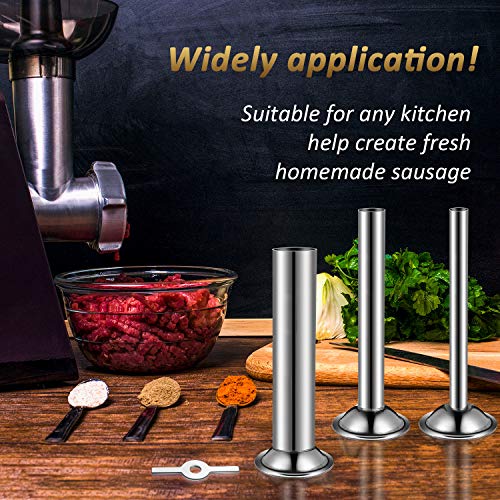  4 Pieces Sausage Maker Kit Include 3 Pieces Sausage Stuffer Tubes Stainless Steel Grinder Stuffer Tubes In 3 Sizes With Stainless Steel Sausage Stuffer Ring For Size 5 Meat Grinder Food Grinder