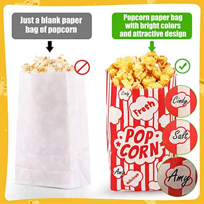  200 Pieces Popcorn Bags 1 Oz Greaseproof Popcorn Paper Bags Individual Servings White And Red Striped Popcorn Sleeves Disposable Flat Bottom Popcorn Take Out Bags For Movie Theater Carnival Party