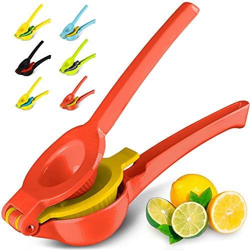  Metal Lemon Lime Squeezer - Manual Citrus Press Juicer (Yellow And Red)