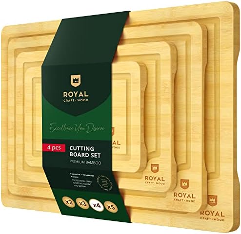  Ooden Cutting Boards For Kitchen Meal Prep & Serving - Bamboo Wood Cutting Board Set With Deep Juice Groove Side Handles - Charcuterie & Chopping Butcher Block For Meat - Kitchen Gadgets Gift (3 Pcs)