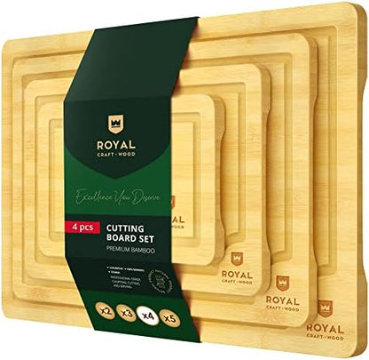  Ooden Cutting Boards For Kitchen Meal Prep & Serving - Bamboo Wood Cutting Board Set With Deep Juice Groove Side Handles - Charcuterie & Chopping Butcher Block For Meat - Kitchen Gadgets Gift (3 Pcs)