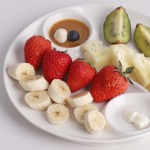  Fondue Sauce Plates Set Of 4, 9.84 Inch Round Ceramic Fondue Dishes With Dipping Saucer For Serving Fondue Food, Sauce And Condiments, Microwave Dishwasher Safe