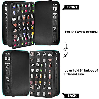  Knife Display Case For 66+ Pocket Knives. Folding Knife Holder, Butterfly Knives Storage Organizer, Knives Roll Collection Pouch Carrier Bag For Survival Tactical Outdoor For EDC Mini Knife (Box Only)