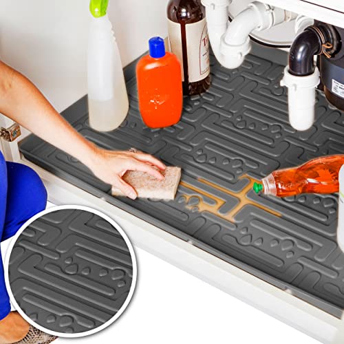  Xtreme Mats - Waterproof Under Sink Mat For Kitchen & Laundry Cabinets, Pick Your Size - 22" Depth Cabinet Shelf Protector, Flexible Under Sink Drip Tray Liner (Gray, 34" 1/4 X 22 1/4)
