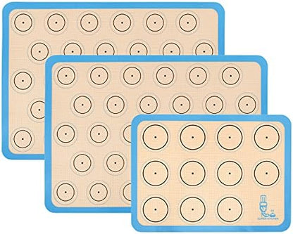  Baking Mat Macaron - Set Of 3 (2 Half Sheet Liners And 1 Quarter Sheet), Non Stick Silicon Cookie Oven Liner For Macaroons, Bake Pans, Pizza, Toaster, Cake And Bread Making (Red,Blue,Gray)