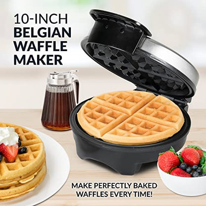  Nostalgia HomeCraft 7 Inch Round Stainless Steel Electric Belgian Thick Waffle Maker, Non Stick, Die Cast Aluminum, Easy To Clean