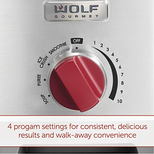  Olf Gourmet Pro-Performance Blender, 64 Oz Jar, 4 Program Settings, 12.5 AMPS, Blends Food, Shakes And Smoothies, Red Knob, Stainless Steel (WGBL200S)