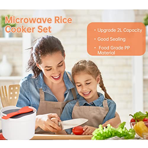  Microwave Rice Cooker, 2L Rice Cooker Microwave With Spoon, Multifunctional Microwave Rice Cooker Steamer Microwave Pasta Cooker For Rice, Pasta, Vegetables, Quinoa, Oatmeal, Ramen, BPA Free