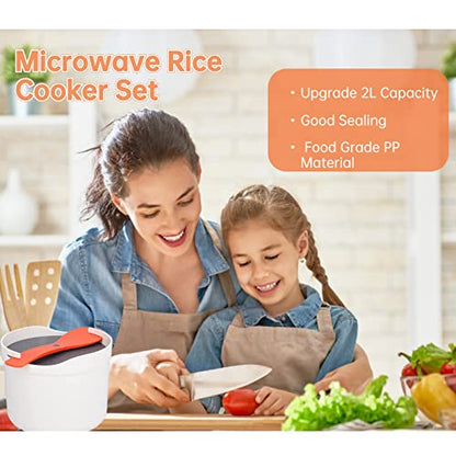  Microwave Rice Cooker, 2L Rice Cooker Microwave With Spoon, Multifunctional Microwave Rice Cooker Steamer Microwave Pasta Cooker For Rice, Pasta, Vegetables, Quinoa, Oatmeal, Ramen, BPA Free
