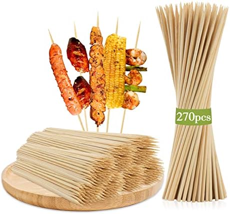  270PCS Bamboo Sticks Bulk - Premium Natural Wooden Skewers Bamboo Skewers Wood Sticks For BBQ, Open Fire Pit, Caramel Apples, Hamburger, Fruit, Grilling. Φ=3.5mm, L=15cm