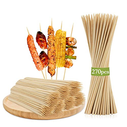  270PCS Bamboo Sticks Bulk - Premium Natural Wooden Skewers Bamboo Skewers Wood Sticks For BBQ, Open Fire Pit, Caramel Apples, Hamburger, Fruit, Grilling. Φ=3.5mm, L=15cm
