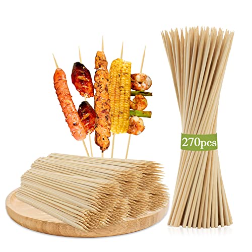  270PCS Bamboo Sticks Bulk - Premium Natural Wooden Skewers Bamboo Skewers Wood Sticks For BBQ, Open Fire Pit, Caramel Apples, Hamburger, Fruit, Grilling. Φ=3.5mm, L=15cm