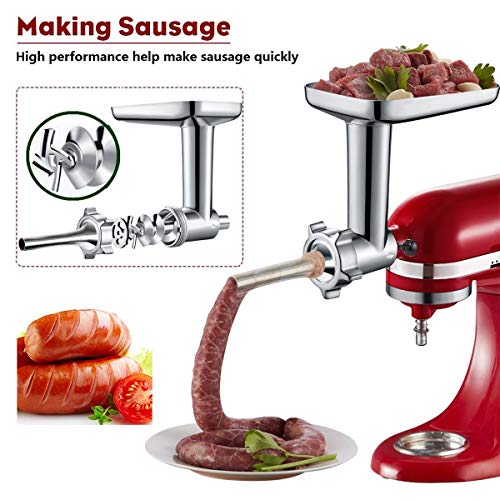  Meat Grinder Attachment For Kitchenaid Stand Mixer, Including 3 Sausage Stuffer Accessory, Metal Food Grinder, Gvode Meat Grinder Kitchenaid