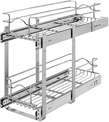  Rev-A-Shelf 5WB2-0922CR-1 9 X 22 Inch 2-Tier Wire Pull Out Storage Shelf Drawer Basket W/100lb Capacity For Kitchen Base Cabinet Organization, Chrome